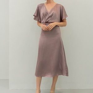 NWT Satin Tea Length Dress in Dusty Purple
